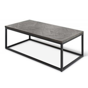 Table basse rectangulaire MADERE en bois massif et finition grise - 120x60. Meuble style industriel