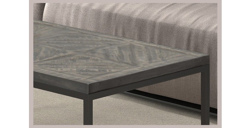 Table basse rectangulaire MADERE en bois massif et finition grise - 120x60. Meuble style industriel