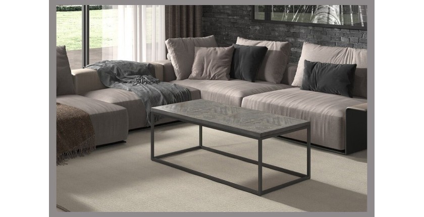 Table basse rectangulaire MADERE en bois massif et finition grise - 120x60. Meuble style industriel