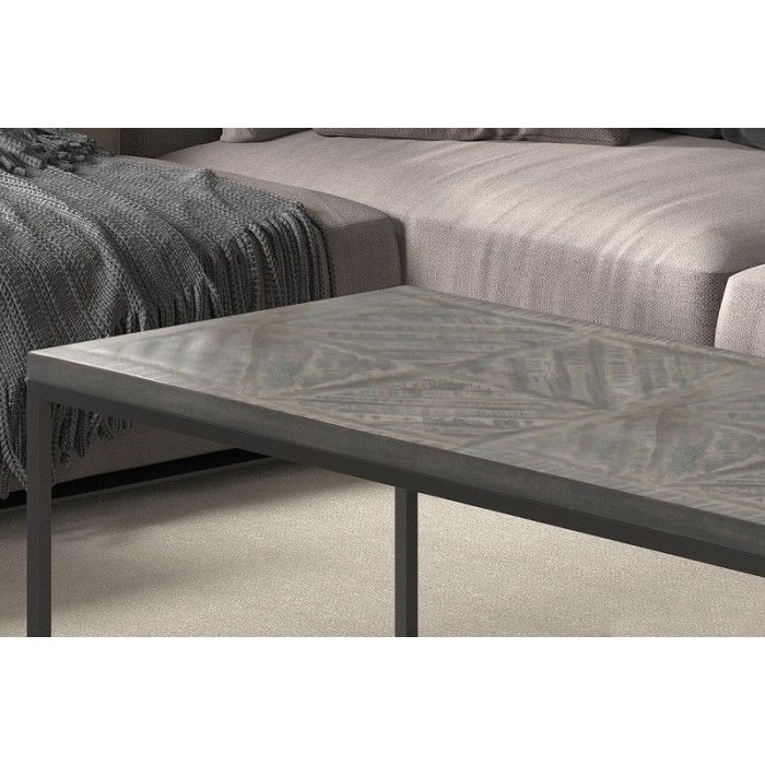 Table basse rectangulaire MADERE en bois massif et finition grise - 120x60. Meuble style industriel