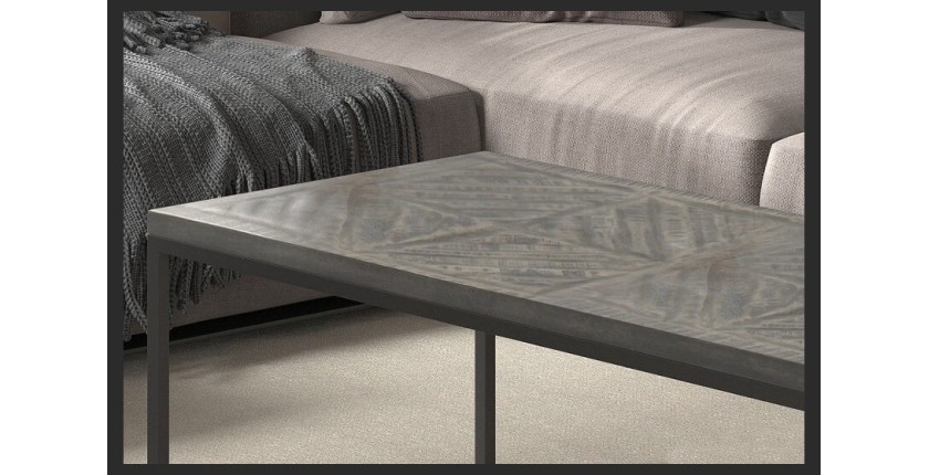 Table basse rectangulaire MADERE en bois massif et finition grise - 120x60. Meuble style industriel