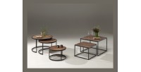Table basse gigogne ronde en bois massif collection LENOX. Meuble style industriel