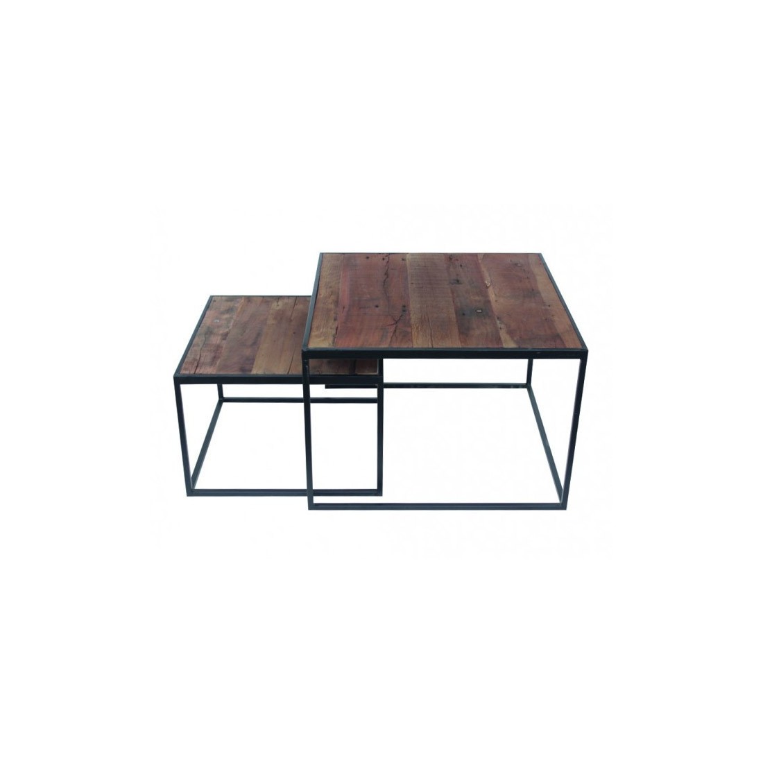 Table basse gigogne carrée en bois massif collection QUEEN. Meuble style industriel