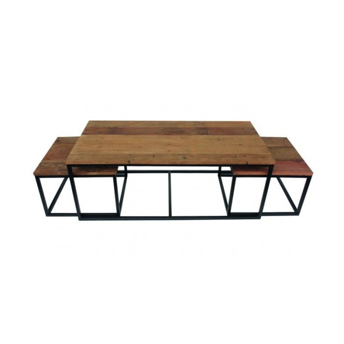 Table d'appoint style industriel HELLINGTON effet chêne foncé - Table basse - Ensemble 3 pièces