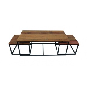Table d'appoint style industriel HELLINGTON effet chêne foncé - Table basse - Ensemble 3 pièces