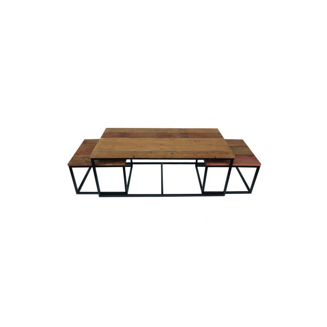 Table d'appoint style industriel HELLINGTON effet chêne foncé - Table basse - Ensemble 3 pièces