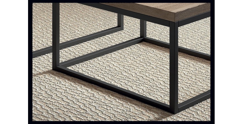 Table d'appoint style industriel HELLINGTON effet chêne foncé - Table basse - Ensemble 3 pièces