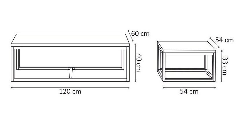 Table d'appoint style industriel HELLINGTON effet chêne foncé - Table basse - Ensemble 3 pièces
