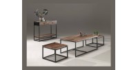 Table d'appoint style industriel HELLINGTON effet chêne foncé - Table basse - Ensemble 3 pièces
