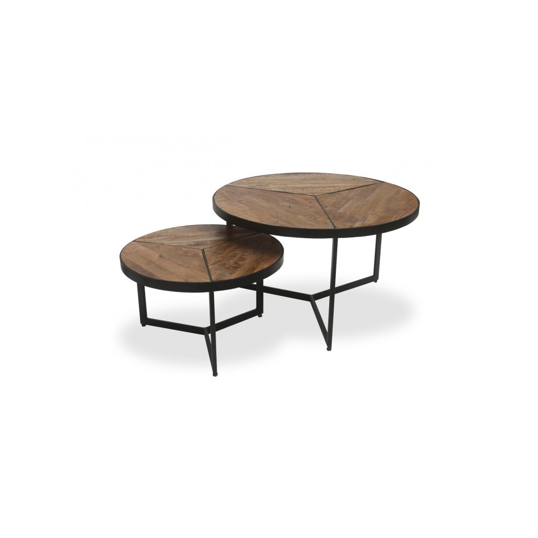 Table basse gigogne ronde en bois massif exotique collection LAVE. Meuble style industriel