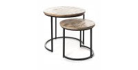 Table d'appoint gigogne ronde en bois massif collection SULIN. Meuble style industriel