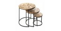 Table d'appoint gigogne ronde en bois massif collection OIKOS. Meuble style industriel