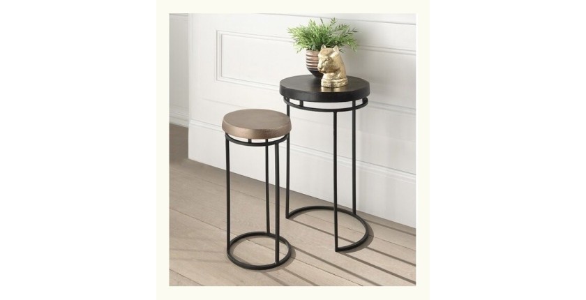 Table gigogne ronde 2 pièces en métal style industriel collection CARMEN