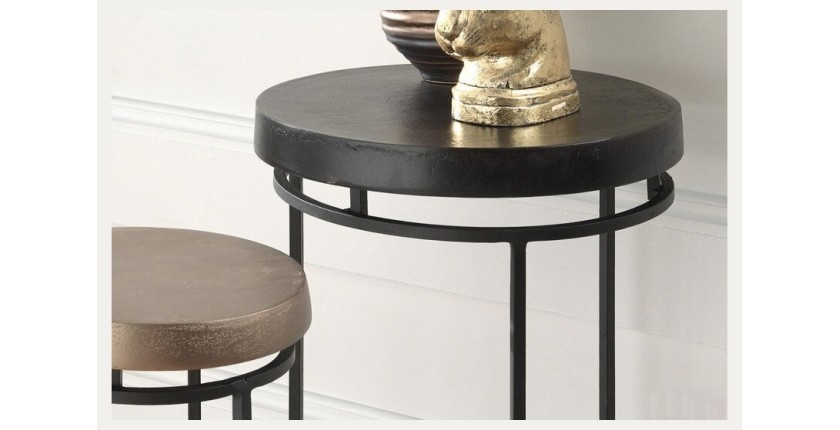 Table gigogne ronde 2 pièces en métal style industriel collection CARMEN