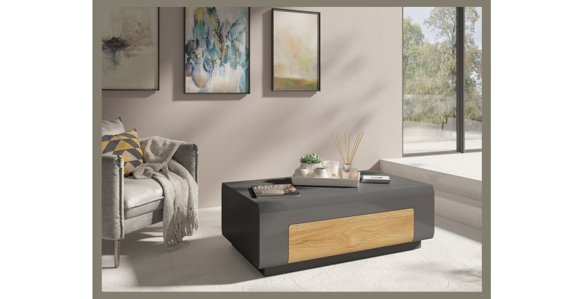 Table basse collection OHIO. Meuble type CONTEMPORAIN coloris gris et chêne.