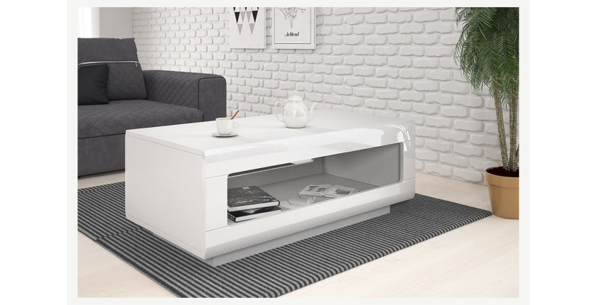 Table basse design collection BREDA blanche brillante. Meuble idéal pour votre salon.