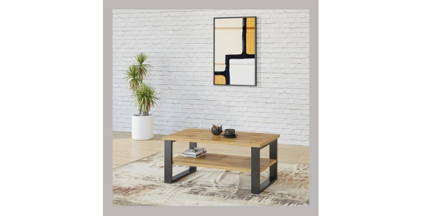 Table basse design collection MILO coloris chêne. Meuble idéal pour votre salon.