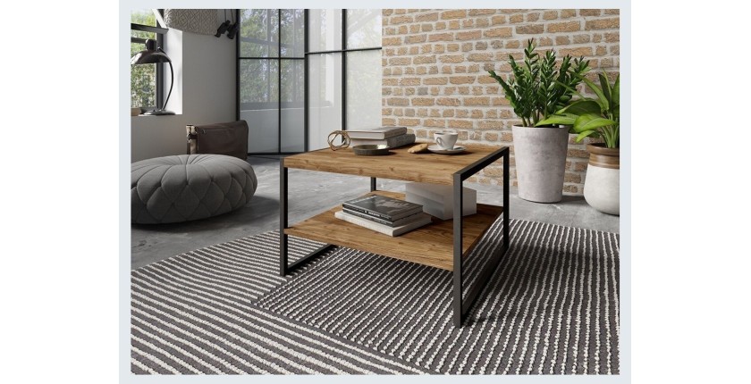 Table basse style industriel collection ANAFI. Coloris épicéa et noir.
