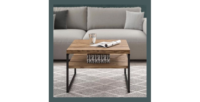 Table basse carrée style industriel collection ZOLA. Coloris épicéa et noir.