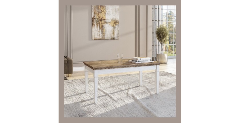 Table basse rectangulaire collection ASSIA. Coloris frêne blanc et chêne.