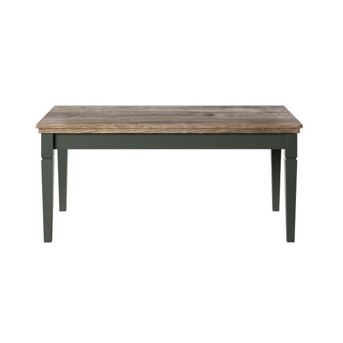 Table basse rectangulaire collection ASSIA. Coloris vert et chêne.