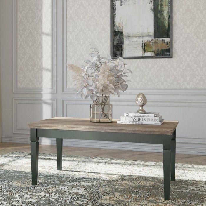 Table basse rectangulaire collection ASSIA. Coloris vert et chêne.