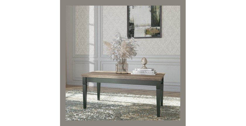 Table basse rectangulaire collection ASSIA. Coloris vert et chêne.