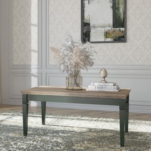 Table basse rectangulaire collection ASSIA. Coloris vert et chêne.