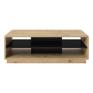 Table basse couleur chêne et noir collection VILLA avec niches de rangement.