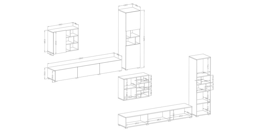 Composition de 3 meubles design pour salon effet ardoise collection NARVA.
