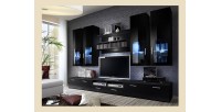 Composition de meubles TV  design collection LORA. Coloris noir mat et noir brillant
