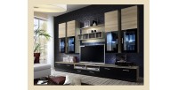 Composition de meubles TV  design collection LORA. Coloris chêne et noir.