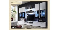 Composition de meubles TV  design collection LORA. Coloris blanc mat et blanc brillant.