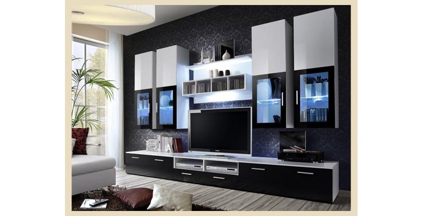 Composition de meubles TV  design collection LORA. Coloris blanc et noir.