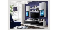Meuble TV Mural 200cm Design. Collection MINI coloris blanc et noir