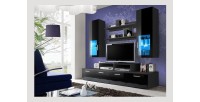 Meuble TV Mural 200cm Design. Collection MINI coloris noir.