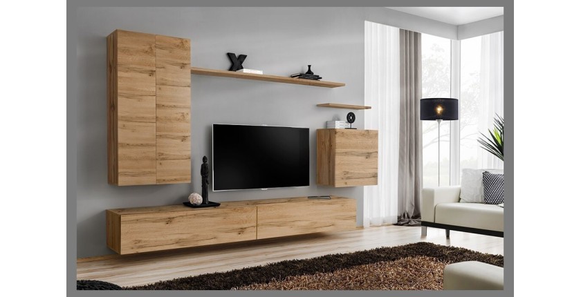 Ensemble meuble salon collection SWITCH II design, coloris chêne Wotan.
