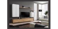 Ensemble de meubles de salon collection SWITCH II design, coloris blanc et chêne Wotan.