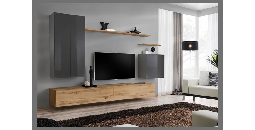 Ensemble de meubles de salon collection SWITCH II design, coloris gris et chêne Wotan.