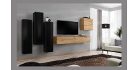 Ensemble de meubles de salon design collection SWITCH III. Coloris noir brillant et chêne Wotan