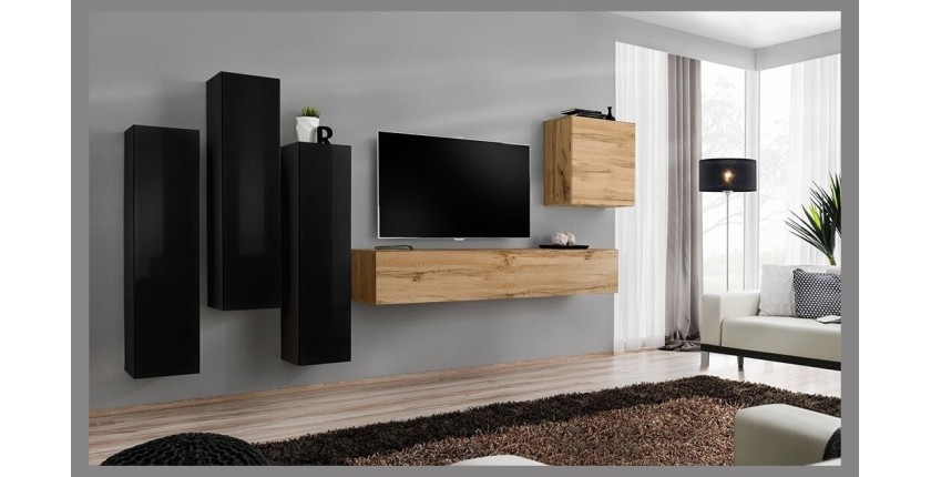 Ensemble de meubles de salon design collection SWITCH III. Coloris noir brillant et chêne Wotan