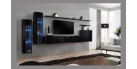 Ensemble meuble salon mural SWITCH XI design, coloris noir brillant.
