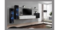 Ensemble meuble salon mural SWITCH XI design, coloris noir et blanc brillant