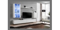 Ensemble meuble salon mural SWITCH XII design, coloris blanc brillant.