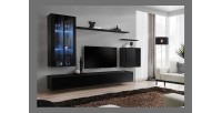 Ensemble meuble salon mural SWITCH XII design, coloris noir brillant.