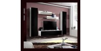 Meuble TV FLY A1 design, coloris blanc et noir brillant. Meuble suspendu moderne et tendance pour votre salon.