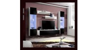 Meuble TV FLY A3 design, coloris blanc et noir brillant + LED. Meuble suspendu moderne et tendance pour votre salon