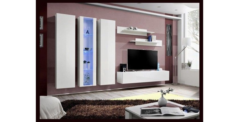Meuble TV FLY C4 design, coloris blanc brillant. Meuble suspendu moderne et tendance pour votre salon.