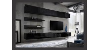 Ensemble de meubles suspendus FLY. Coloris noir mat et noire brillant.