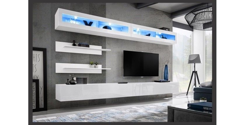 Ensemble de meubles suspendus avec LEDS collection FLY. Coloris blanc.